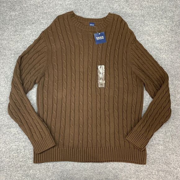 Vintage Basic Editions Sweater Mens XL Extra Large Crew Neck Cable Knit Ribbed - Picture 2 of 13